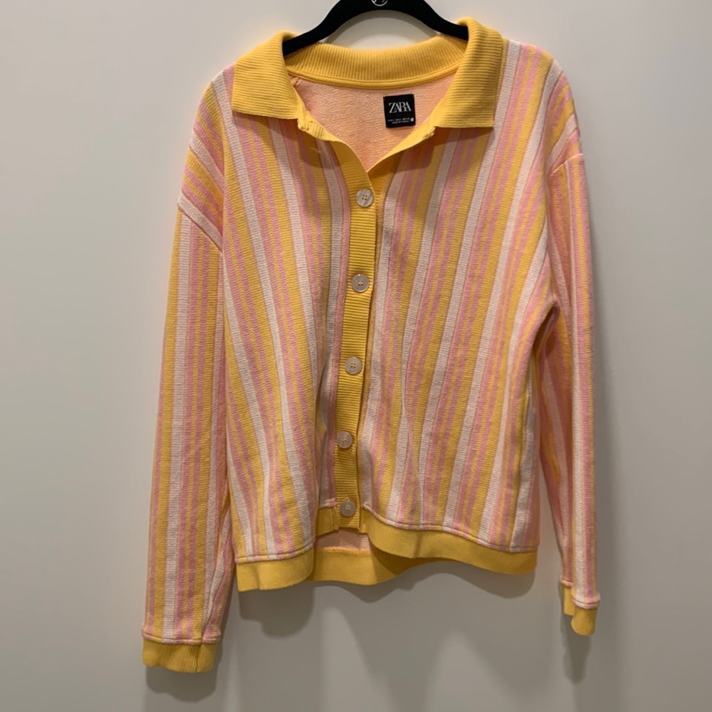 Pink yellow and white Zara Cardigan size Small